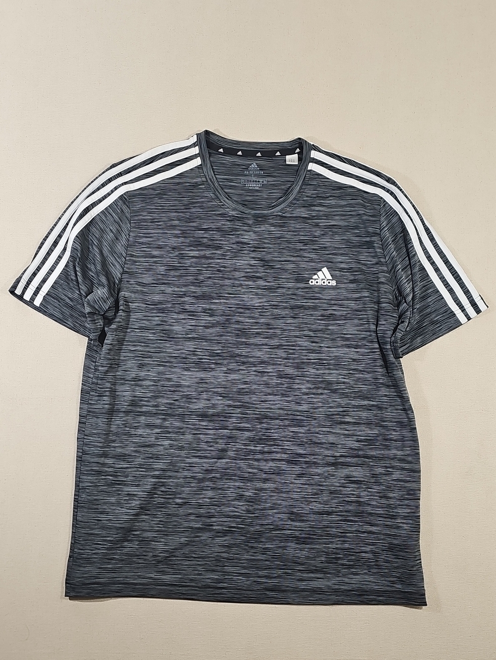 adidas Men’s Dark Heather Gray Short Sleeve Training Tee with White Stripes